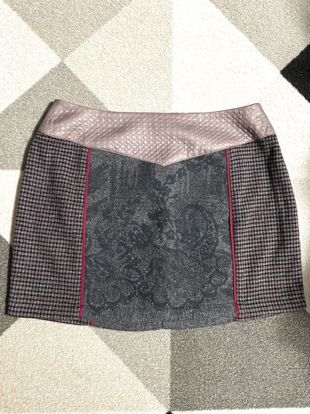 Angels Never Die Patchwork Mini Skirt Quilted/Houndstooth/Floral Size 1 (US: S)